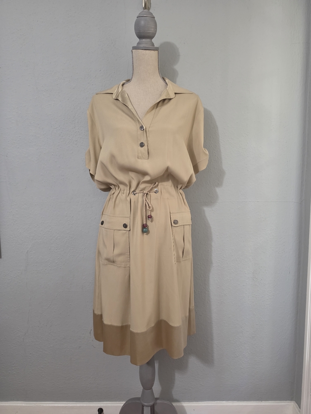 Les Copains Safari Utility Style Tan Dress Size 50 US 16‎